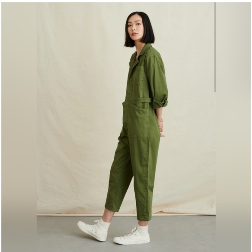 ALEX MILL Standard Army Green Jumpsuit in Cotton Twill XXS